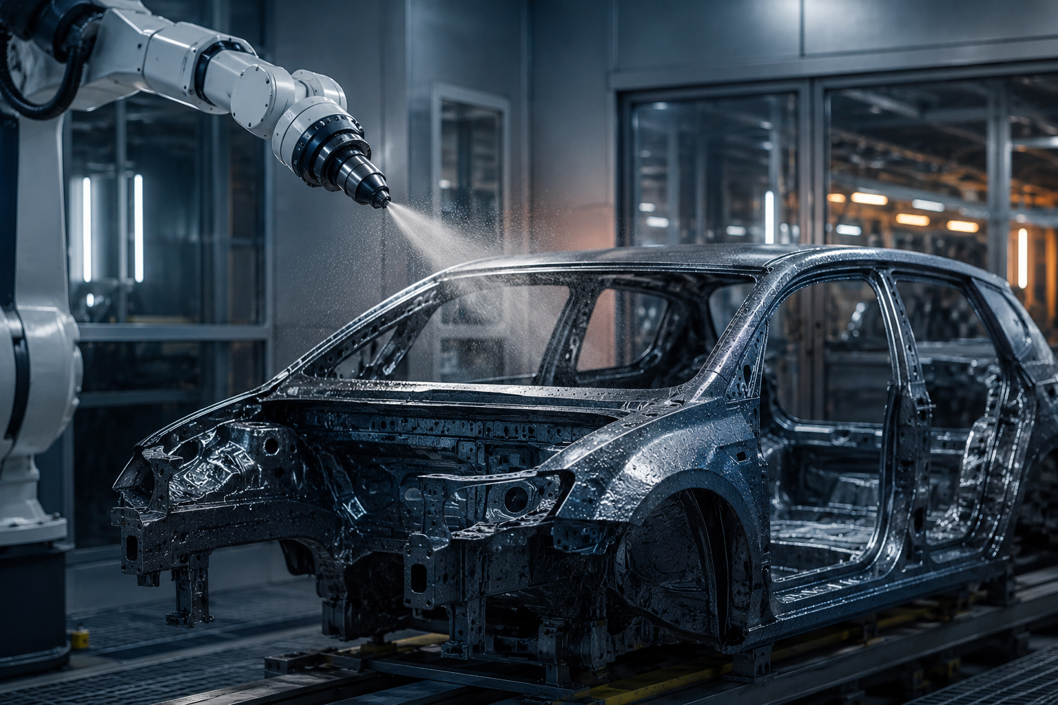 Industrial phosphating process for steel and iron components before powder coating and painting